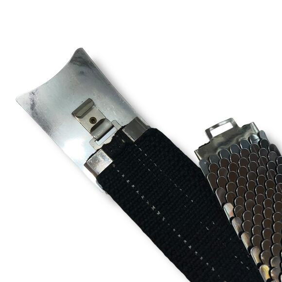 Vintage 80s 90s Womens Wide Scale Stretch Belt Flower Buckle Accent Silver Tone - Picture 9 of 9